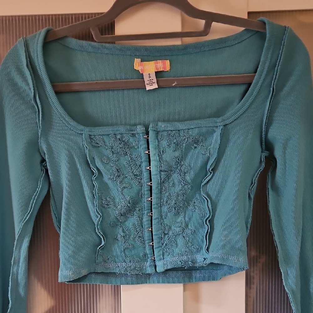 Urban Outfitters Teal Lace Front Crop Top